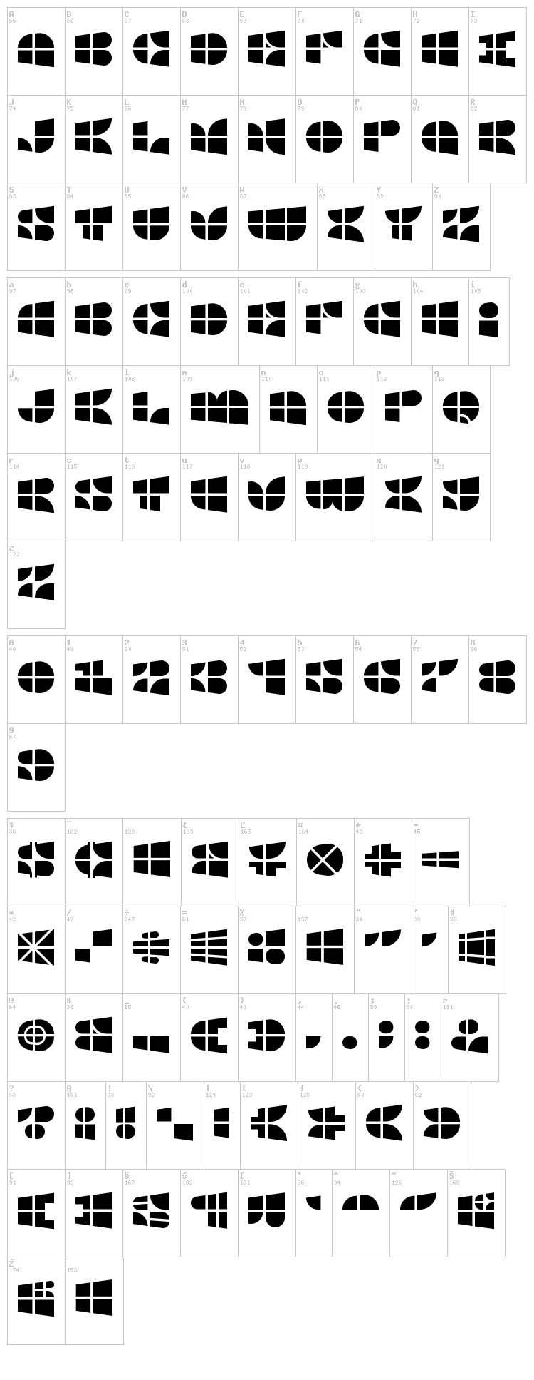 Windows Icon Font font map